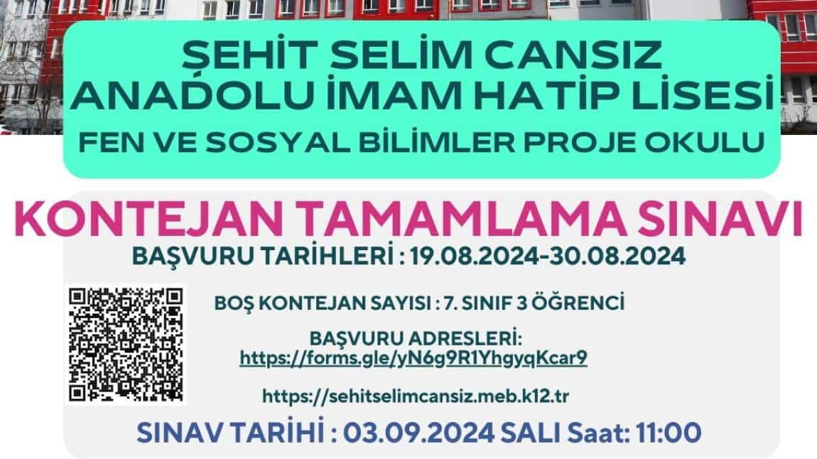 2024-2025 Eğitim Öğretim Yılı Kontejan Tamamlama Sınavı